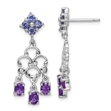Sterling Silver Rhodium-plated Amethyst Iolite & Diamond Drop & Dangle Earrings