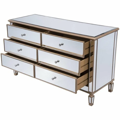 Elegant Decor Contempo 6 Drawer 60" Mirrored Dresser in Hand Rubbed Antique Gold - Picture 3 of 8