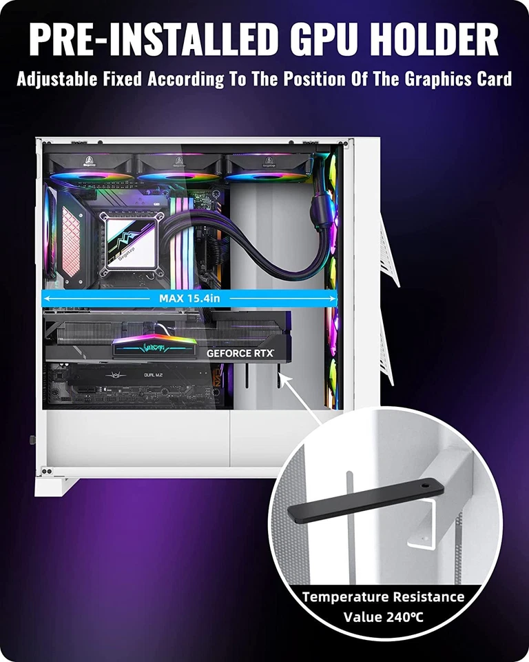 Segotep White T3 ATX PC Computer Case Mid-Tower Gaming PC Case for 40 Series GPU - Image 3 of 4