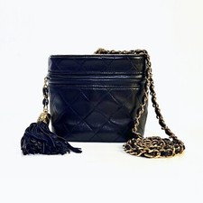 CHANEL Coco mark matelasse fringe vanity chain shoulder bag black gold 14.5cm