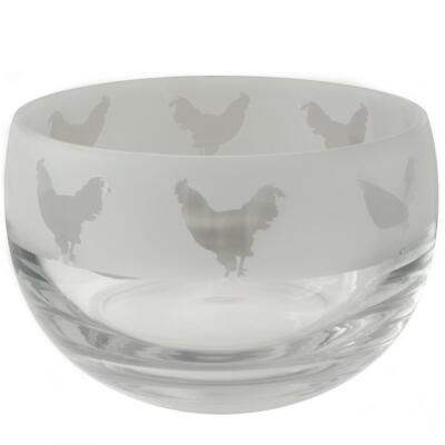 Kleine Kristallschale graviert Hahn Design Animo Glas Wohndeko Geschenkidee