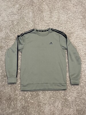 Adidas Sweatshirt Mens M Army Green Polyester Sweater Black Logo Three  Stripes