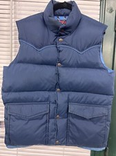 Down Designs Mens 80s Vintage Puffer Vest Blue Snap Medium M Duck Gilet Kmart