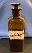 Nice Amber Apothecary Bottle Ground Top Original Label