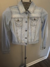 Hollister Distressed Denim Jacket Small Cropped Light Wash