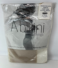 VTG NOS Round The Clock A Bikini W/ Legs Sheer Hi Pantyhose Bone Medium 8.5-9.5
