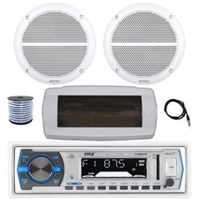 Pyle Bluetooth Marine Receiver, Cover, Antenna,Wire, 2x 6.5" 90W White Speakers