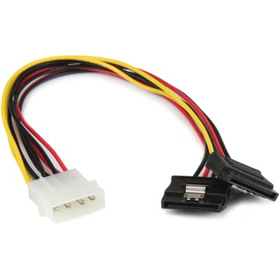 StarTech 12in LP4 to 2x Latching SATA Power Y Cable Splitter Adapter - 4 Pin