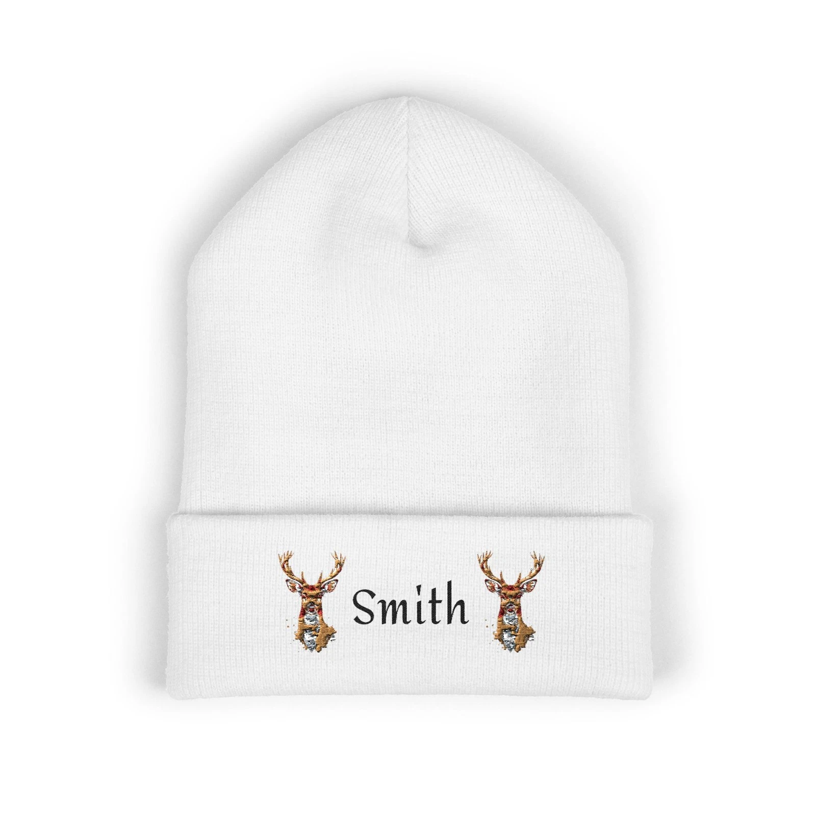 Personalized Deer Embroidery Beanie - Cuffed Beanie with Name