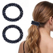 2Pcs Rhinestone Hair Scrunchies, Crystal Ties Elastic Holders, Dark Blue