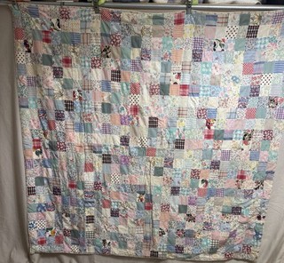 Vintage Handmade Feed Sack Patchwork Quilt 62x66 #160