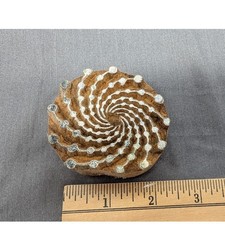 Vintage Hand Carved Wood Textile Stamp Spiral Dot Pattern 2.5in Brown Block