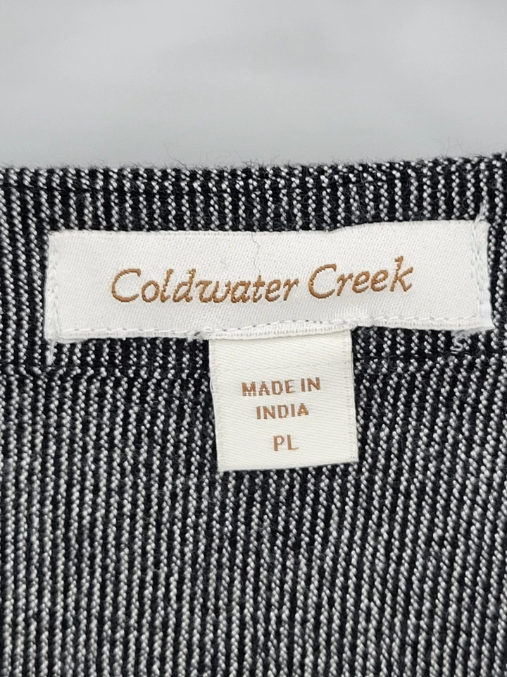 Coldwater Creek Top 女式 PL 混合黑色条纹 Lagenlook Artsy 长袖 — 第 3/4 张图片