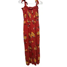 Toad & Co Gemina Sleeveless Jumpsuit Size Medium Red Floral Smock Top Pockets