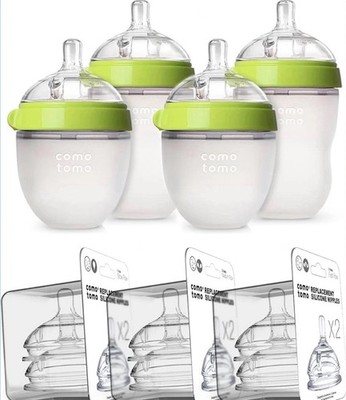 Comotomo Baby Bottle Bundle, Green, (7 Piece Set)