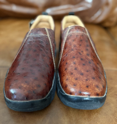 Roper Men s Leather Slip-On Casual Shoes Brown Ostrich Print US 7.5 Round Toe
