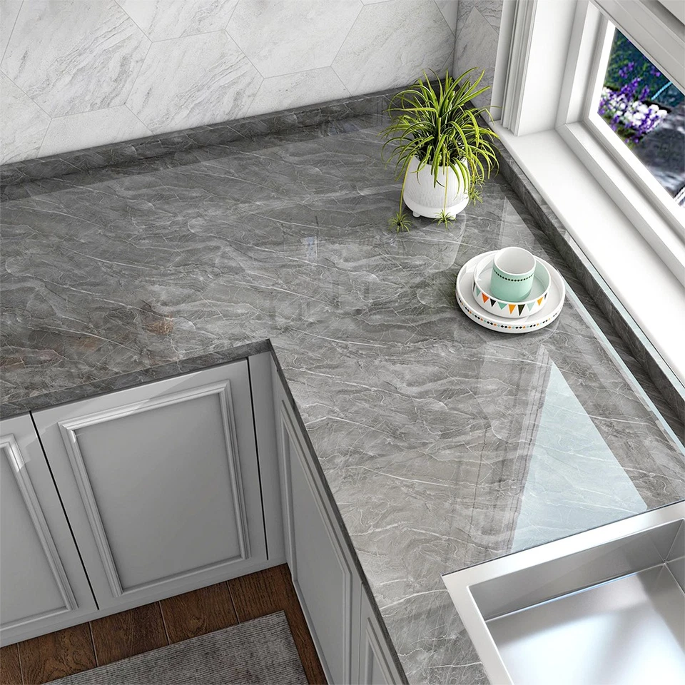 Gray Marble Contact Paper 23.6"*197" Marble Peel and Stick Wallpape for Bathroom - Image 3 of 4