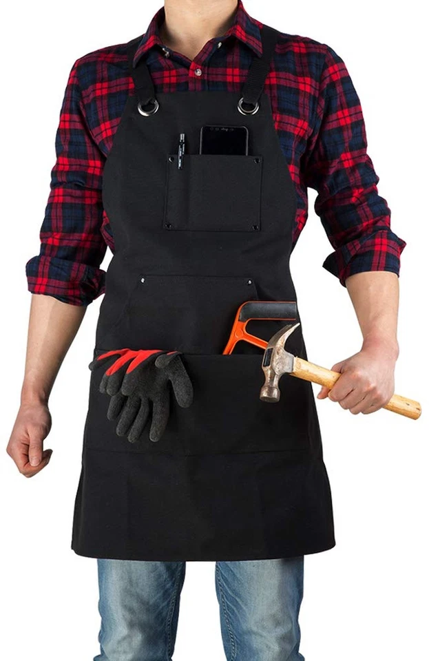 16 Oz Canvas Apron for Men - Black Heavy Duty Work Apron for Carpenters,Woodw... - Image 2 of 4