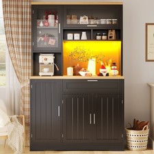 Kitchen Cupboard, 180 cm Tall Kitchen Cabinet with LED, 4 Doors & Drawer, Black