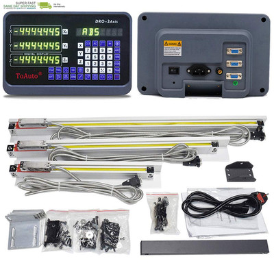 DRO 3 Axis Digital Readout Display +3Pc Glass Linear Scale for CNC Mill Lathe Ma