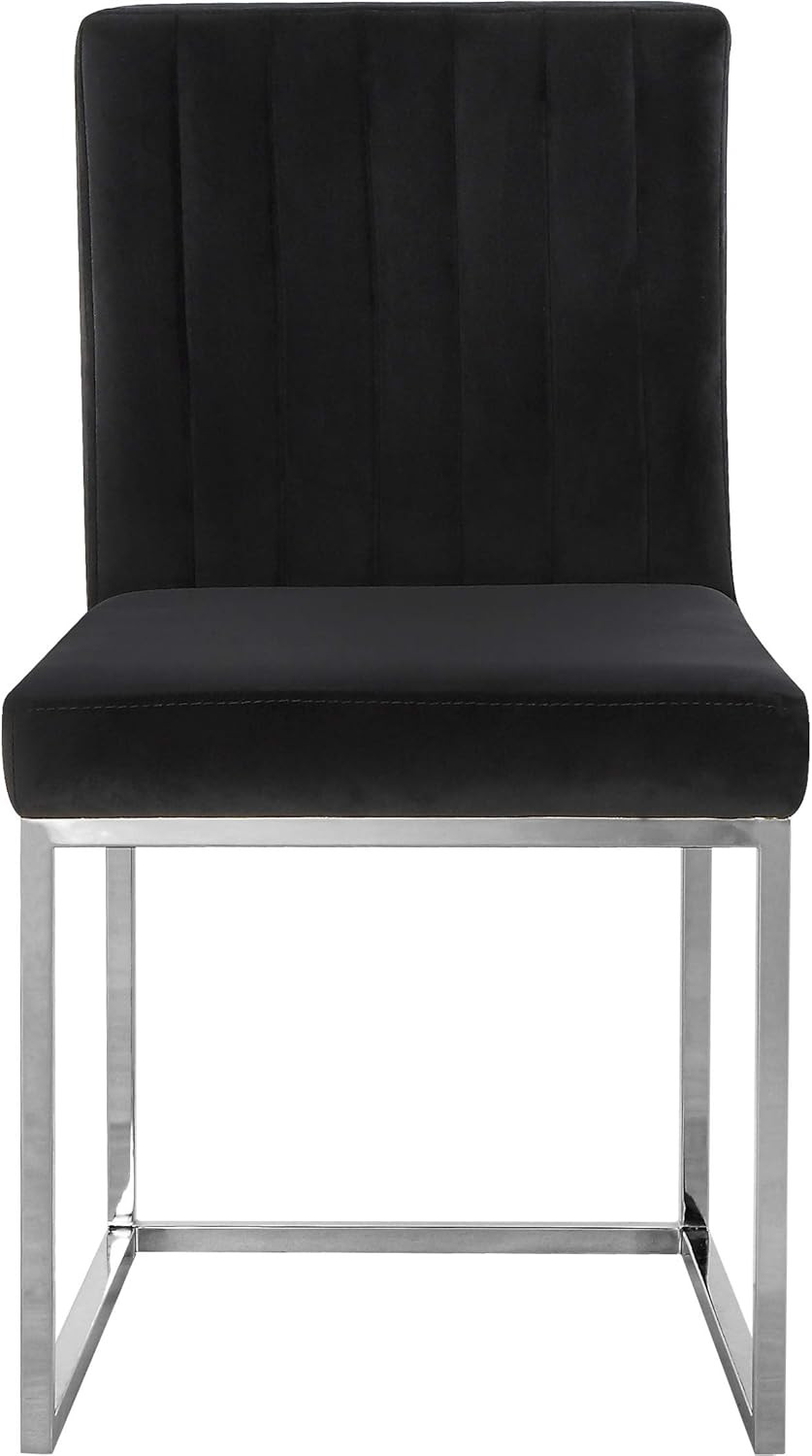 Modern Velvet Dining Chairs Set of 2 with Metal Base - Black
