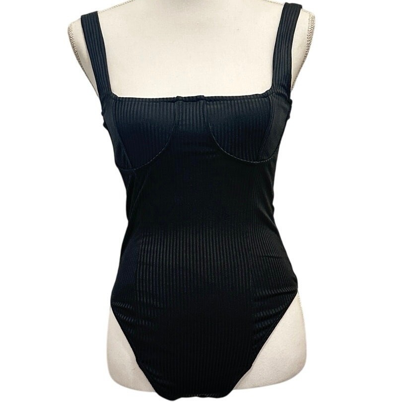 Capulet Black Ribbed Square Neck Bustier Sleevele… - image 2