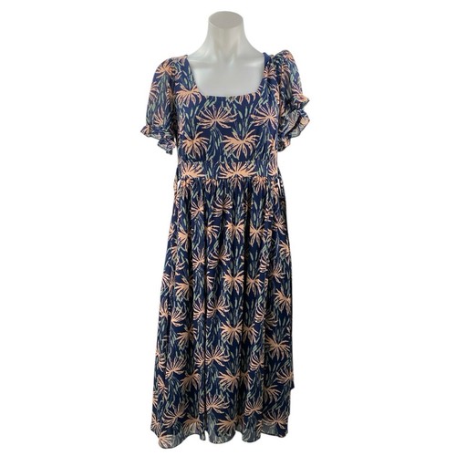 Madewell, Madewell Multicolor Floral Ruffle Puff Sleeve Square Neck Midi A-Line Dress XS