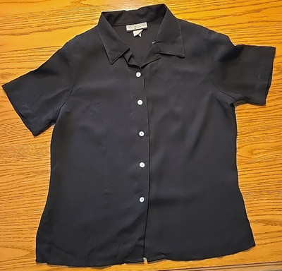 Notations Vintage Black Short Sleeve Petite Button-up Blouse Sz M