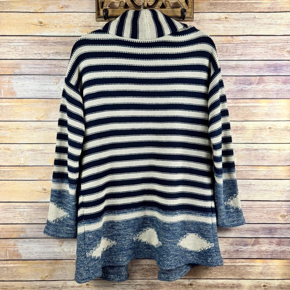 Cárdigan tejido LRL Lauren Jeans Co Ralph Lauren azul tostado a rayas mezcla de lino L Foto 2 de 4