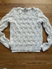 Loft Women's Cream White Sweater Cable Knit Crochet Size Small New With Tags