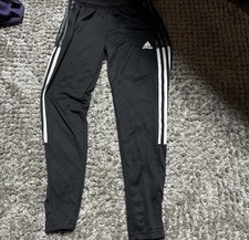 adidas women  s Black Track Pants Slim Fit Tapered Leg White Stripes Athleisure