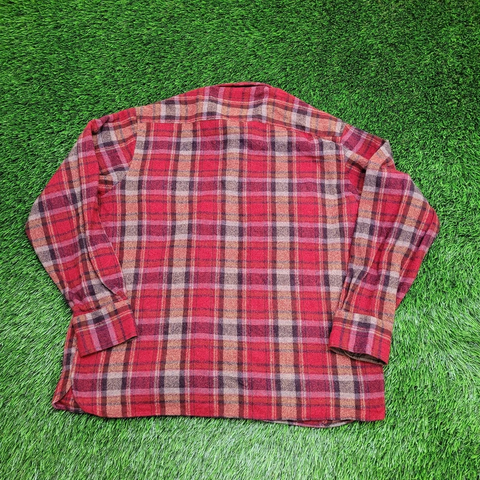 Vintage 90s Arrow Flannel Plaid Button Shirt Large 22x27 Red - Image 2 of 4
