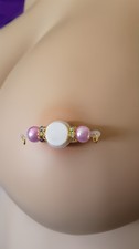 Lilac Pearl Beads with Gold AB Rondelles Fake Barbell Nipple Rings - b-043