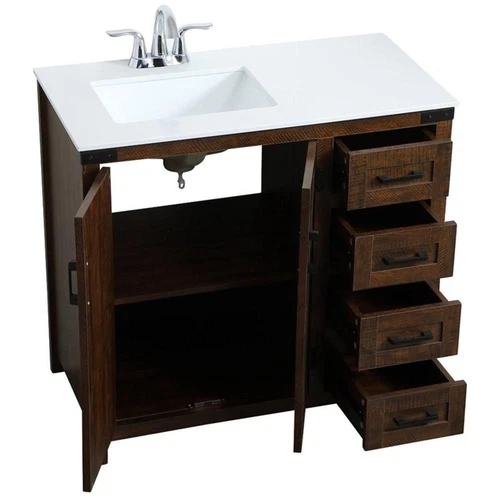 Elegant Decor Dean 36" Single Quartz Top Bathroom Vanity in Espresso - Picture 3 of 15