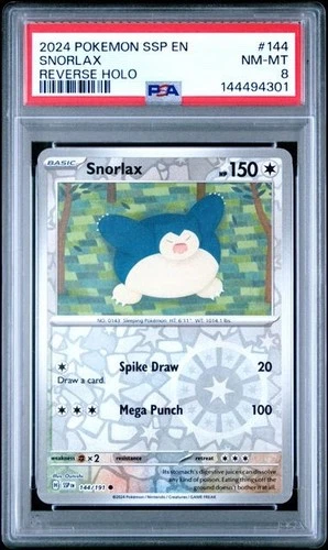 PSA 8 2024 POKEMON SSP EN-SURGING SPARKS 144 SNORLAX REVERSE HOLO