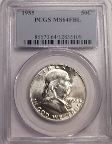 1955 50C Silver Franklin Half Dollar Certified PCGS MS-64-FBL