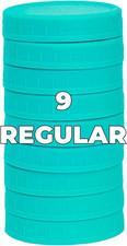 9 Pack Blue-Green Regular Mouth Mason Jar Lids with Silicone Rings,9 Color to Ch