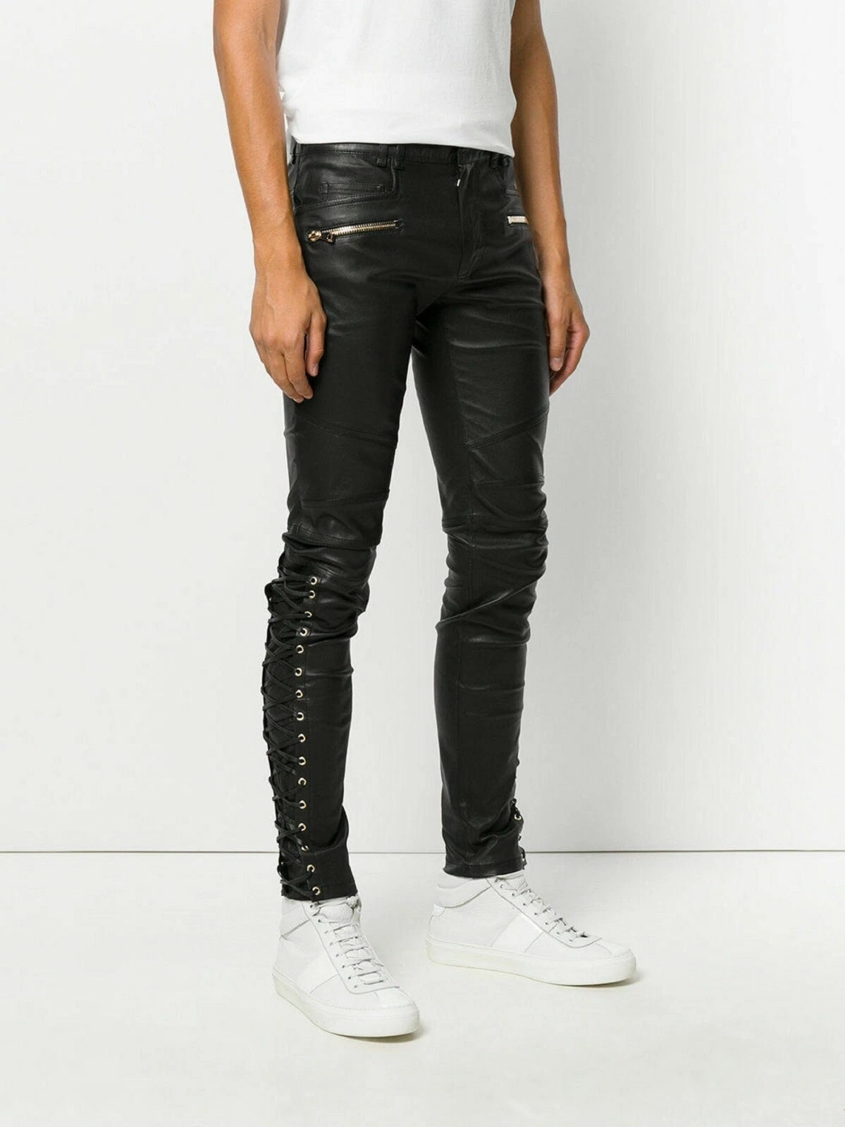 Mens Black Leather Pant 100% Real Lambskin Skinny Fit Trouser Biker Pants 34