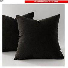 Corduroy Pillow Cover 18''x18'', Black Throw Pillows Covers Set of 2, Soft Co...