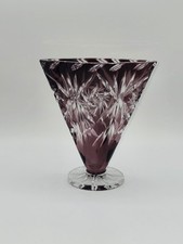 Bohemian Cut-to-Clear Amethyst Crystal Bud Vase with Grape & Vine Motif — listing 4