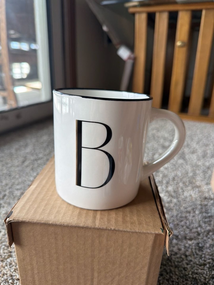Threshold 16oz Stoneware Monogram B Ivory Coffee Mug with Black Rim  721015734888| eBay
