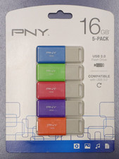 PNY USB 2.0 Flash Drives, 16GB, Assorted Colors, Multicolor Pack Of 5 NEW SEALED