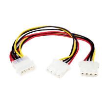 4-pin Molex Male to 2x 4-pin Molex Female Cable, Y-splitter, 9-Inch