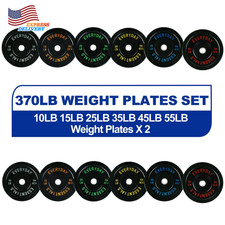 Olympic Bumper Plate Weight Plate with Steel Hub 370 Lbs Set Black FREE SHIPPING