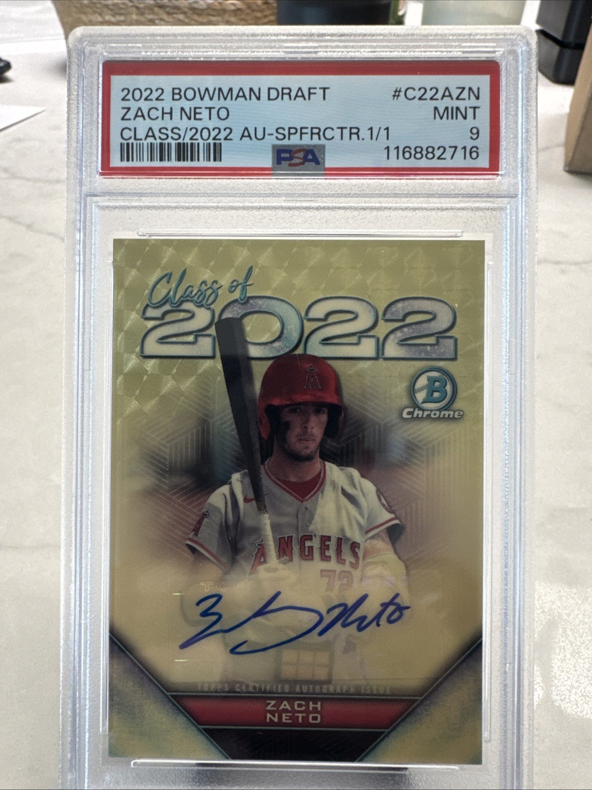 2022 Bowman Draft Class Of 2022 Superfractor Zach Neto Auto 1/1 PSA 9 True RC