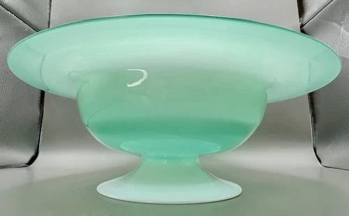 Carder Steuben Calcite Alabaster  Jade Green Glass Footed Centerpiece Compote 