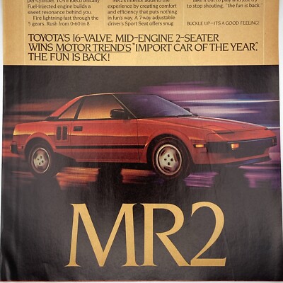 1985 Toyota MR2 PRINT AD Red 2 Seater Coupe Sports Car MR-2 Art The Fun Is Back