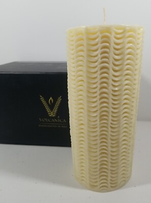 Volcanica Handcrafted In Bali Pillar Candle Cream Color Wavy Design 3.5''x8.5''
