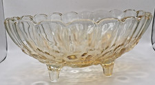Indiana Glass Gold Harvest Footed Fruit Bowl Grape/ Fruit Pattern Scalloped Edge
