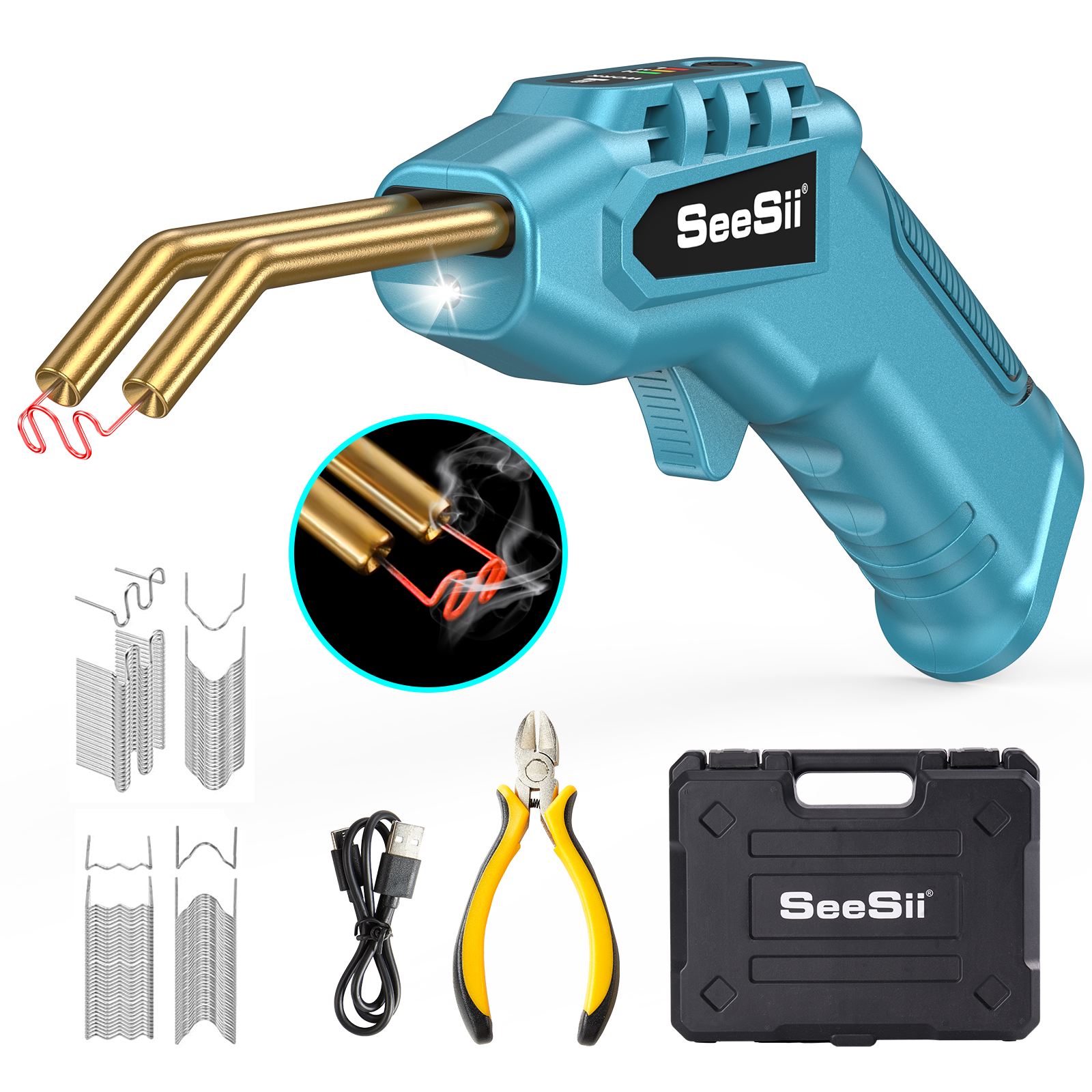 SeeSii Cordless Hot Stapler Car Bumper 200 Staples Welder Gun Plastic Repair Kit-image